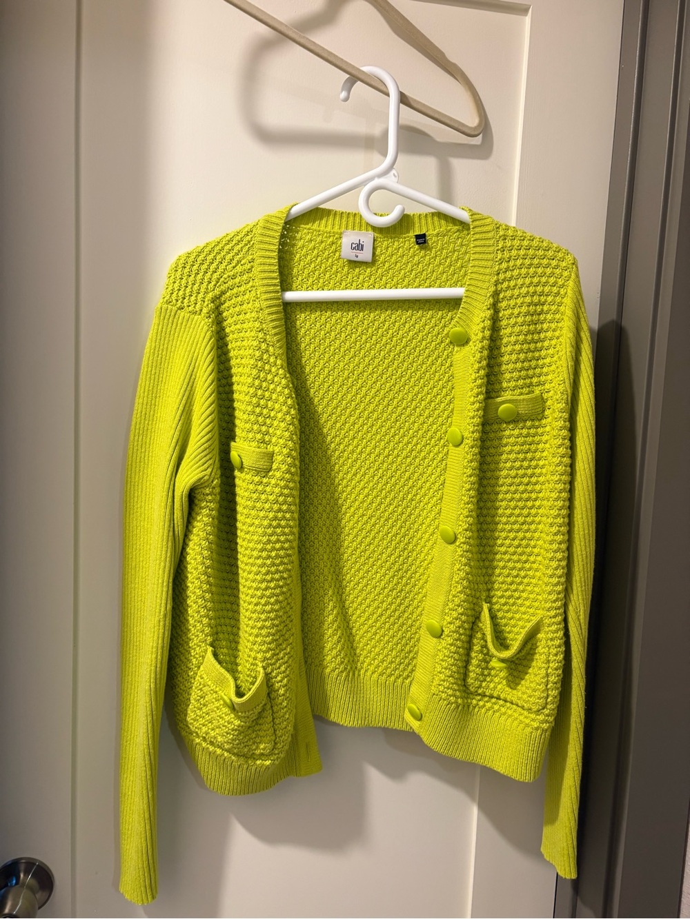 CAbi Neon Lime Textured Button Cardigan